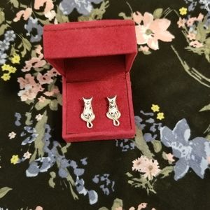 Cat Silhouette Sterling Silver Earrings